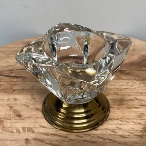 🟡 Vintage - Crystal & Brass Type Candle Holder - Very Well Crafted - Heavy Rare